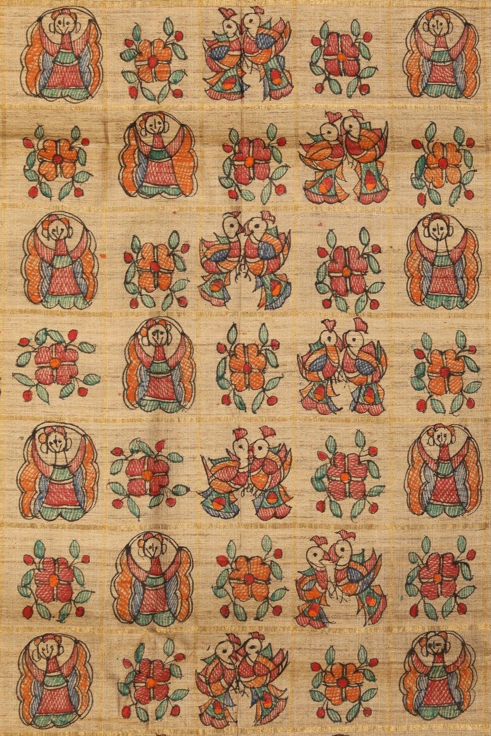 Image of Madhubani Tussar Silk Beige Saree